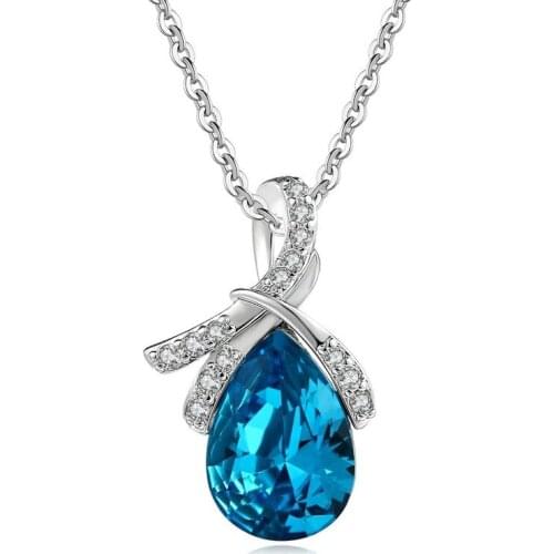 925 STERLING SILVER COLOR DIAMOND NECKLACE FOR WOMEN SHORT CLAVICLE CHAIN CHOKER PENADANT TEARS OF ANGELS SAPHIRE STONE JEWELRY