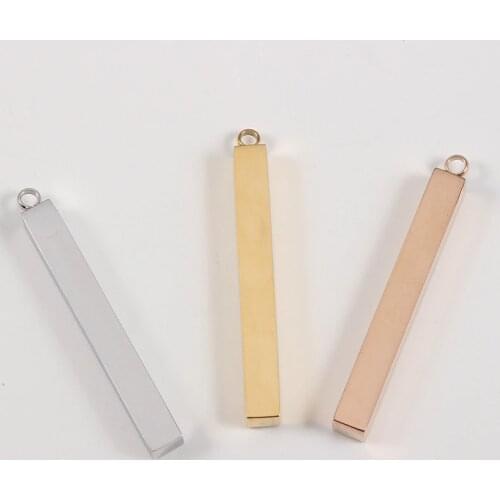 5Pcs/Lot Stainless Steel Mirror Polish Long Square Blank Bar Charms Pendant For DIY Making Necklace Jewelry Accessories