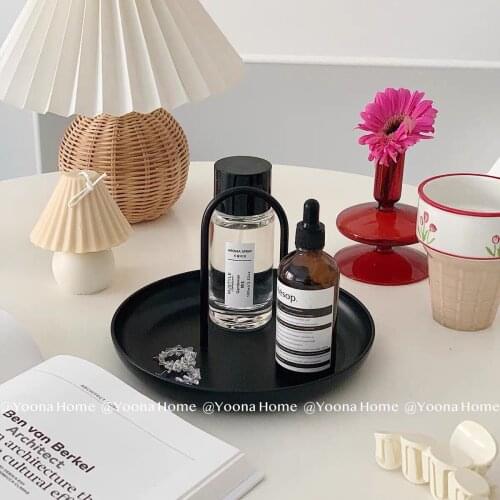 Nordic Simple Round Portable Tray Living Room Small Items Display Desktop Storage Tray Sundries Storage Basket Perfume Tray