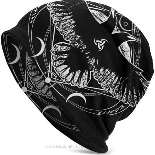 Vikings Ragnar Skullies Beanies Caps Huginn And Muninn Hail Odin Knitting Hat Winter Warm Bonnet Hats Men Womens Unisex Ski Cap