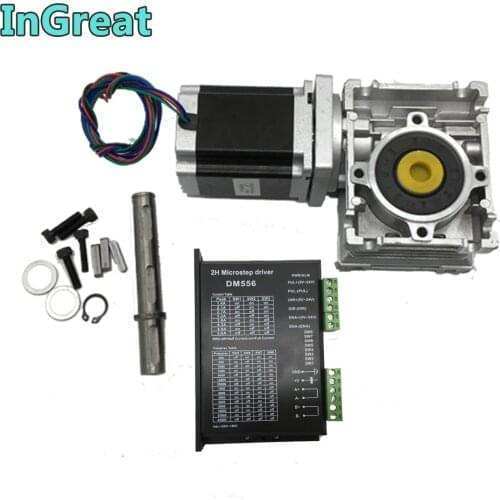 Ratio 20:1 Worm Gearbox RV030 Speed Reducer + Nema23 Stepper Motor DM556 Driver 1.8NM 260Oz-in Convert 90degree for CNC Router