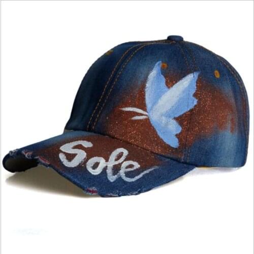 Seioum New Arrival Sole Butterfly Painting Jean Baseball Cap Adjustable Hip Hop Cap Leisure Casual Snapback HAT