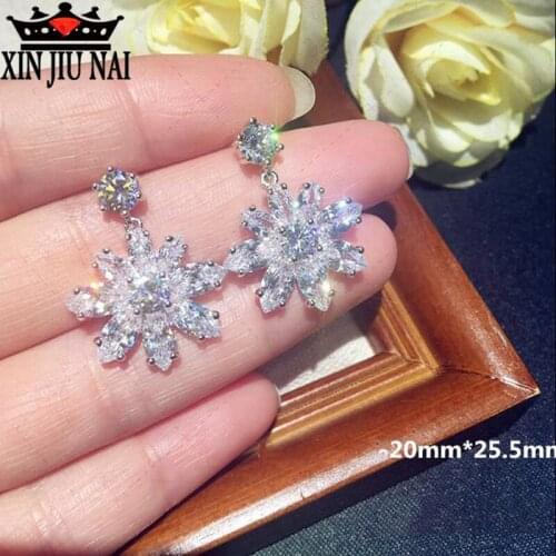Exaggerated Korean Style Romantic Snow Flower Stud Earrings For Elegant 925 Silver AAA Cubic Zirconia Stone Earring Jewelry