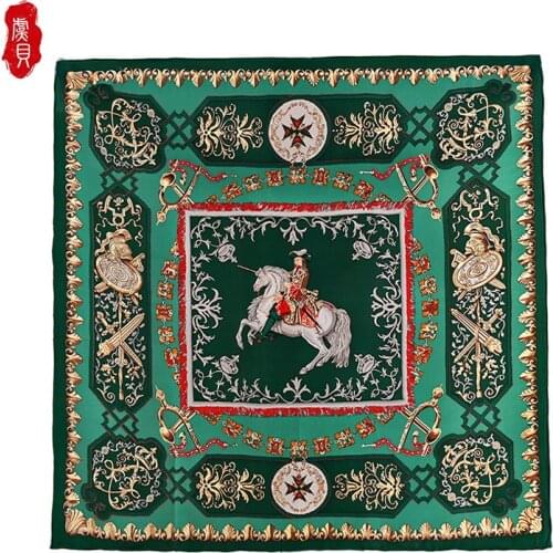 Emerald green 100% real silk scarf woman printed knight spring shawl natural silk scarves 110cm big square bandana wrap ladies