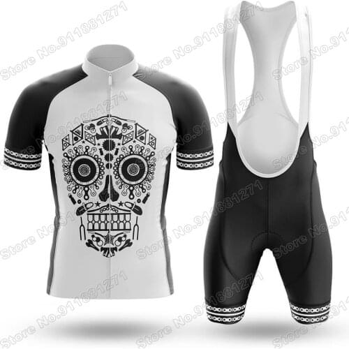 Bike Skull Mens 2021 Cycling Jersey Set Summer Bicycle Clothing Road Bike Shirts Suit Bicycle Bib Shorts MTB Ropa Maillot