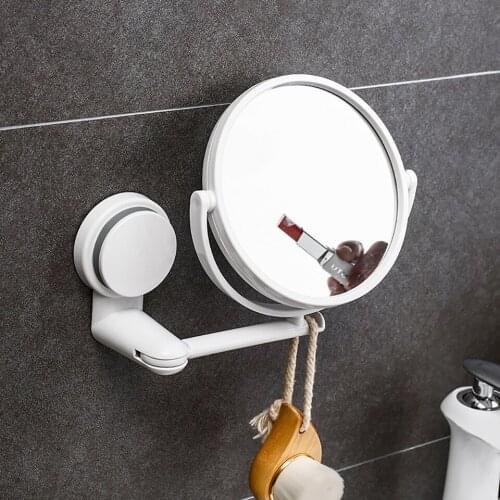 The Family Bathroom Does Not Need To Be Perforated The Wall-Mounted Adjustable Rotating Round Makeup Mirror