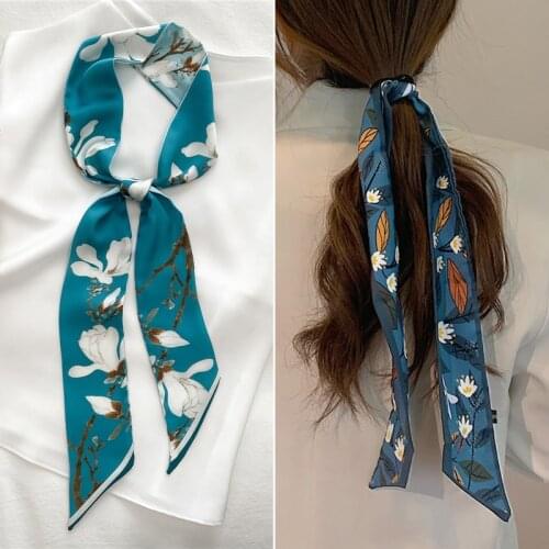 Women Silk Headbands Long Hair band Necktie Print Floral Skinny Ribbon Scarf Bag Wrist Bandana Girl Waist Popul Accessories 2021