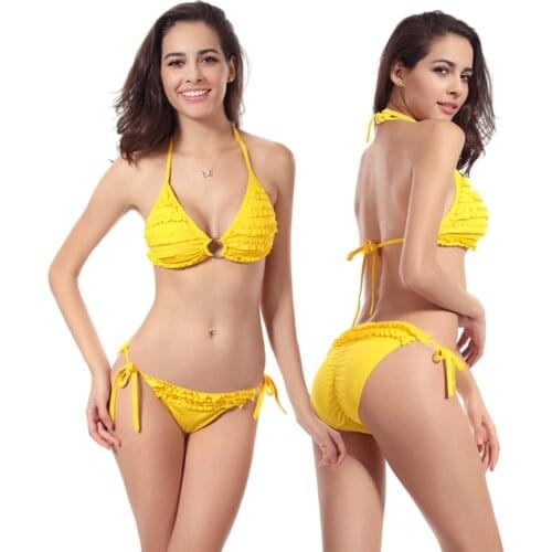 Ring Center Top Scrunch Bikini Bottom Female Swimsuit With Ruffle Sexi Photo Women Bathing Swim Suit Fully Lined Bikini Set