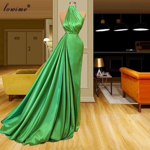 2020 Sexy Green Cocktail Dresses Long Mermaid High Neck Prom Dresses Women Party Night Dubai Celebrity Dresses Robes De Cocktail