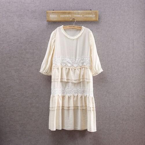 Mori Girl Bohemian Ethnic Lolita Cute Retro Rockabilly Vetement Femme Robe Tunic Crochet Lace Ruffle Linen Cotton Women Dress