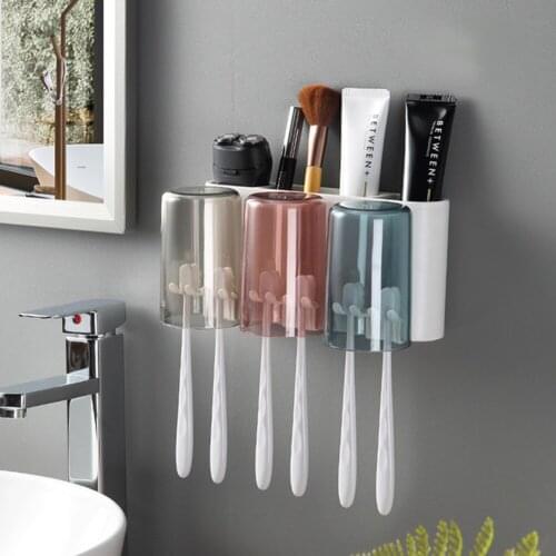 Toothbrush Holder and Tooth Cup Set Punch-free Mouthwash Cup Holder Rack Bathroom Accessories Storage Box Case