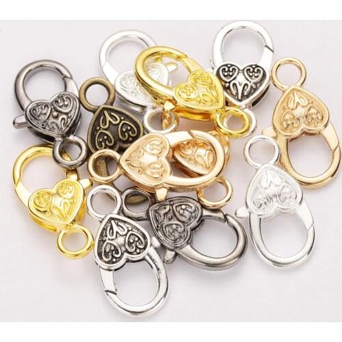 10pcs/lot 26x15MM Lobster Clasp Hooks Heart Keychain Clasps Bracelet Chain Accessory for Jewelry Making Components Wholesale DIY