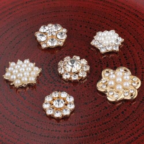 120PCS Handmade Vintage Metal Decorative Buttons Crystal Pearl Flower Center Alloy Flatback Rhinestone Buttons Craft Supplies