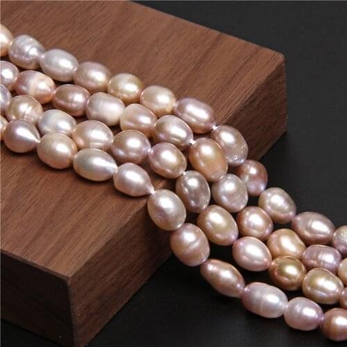 14" Natural Rice Pearls High Luster Near Round Freshwater Pearls 7-8 mm Loose Bead For DIY Making JewelryWomen Necklace Bracelet