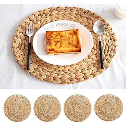 2 esteiras de mesa tecidas placemats redondas dos pces para a água da tabela de jantar jacinto resistente ao calor não-deslizame