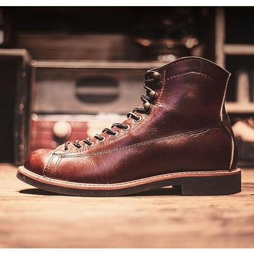 2021 Spring Leather Shoes Men Fashion Work Boots Vintage Male Motorcycle Boots 12#20/10d50