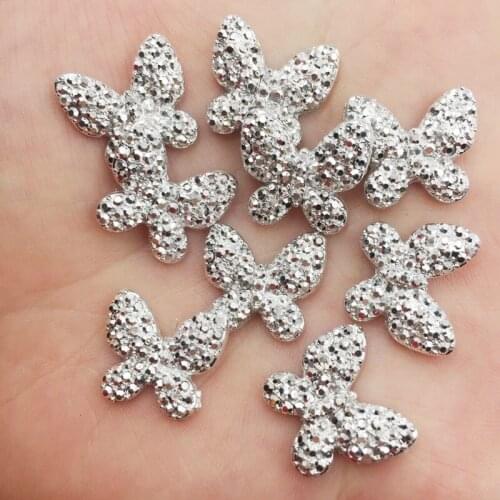 50pcs Cute Resin Silver Butterfly Flatback Rhinestone Applique DIY Wedding Scrapbook Ornament Crafts SF907