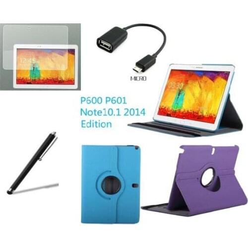 Rotating 360 Degree Folio Stand Leather Case for samsung galaxy Note 10.1 2014 Edition+Matte Screen protector +Stylus +Micro OTG