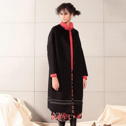 Long woolen blends cashmere coats for women 2019 autumn winter casual ladies jackets plus size double sided black high quality