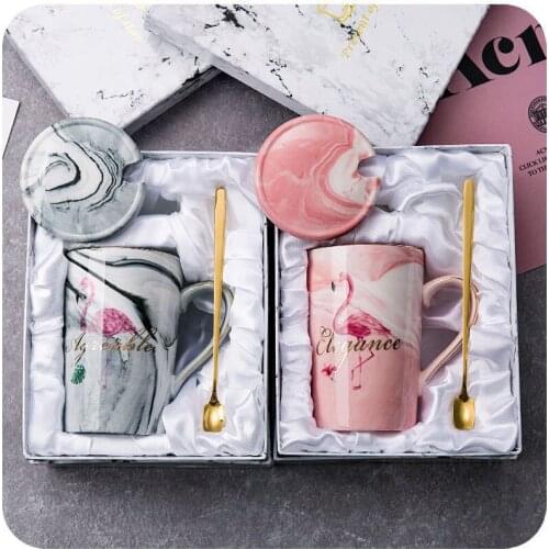 European creative ceramic coffee cup ceramic mug couple gift box coffee cup set with spoon and lid mugs coffee cups