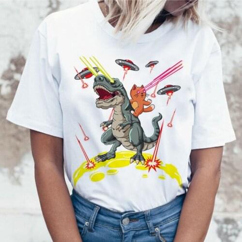 FIXSYS Kawaii Dinosaur Cartoon T Shirt Women Harajuku Ullzang Cute T-shirt 90s Fashion Korean Style Tshirt Lovely Print Tops