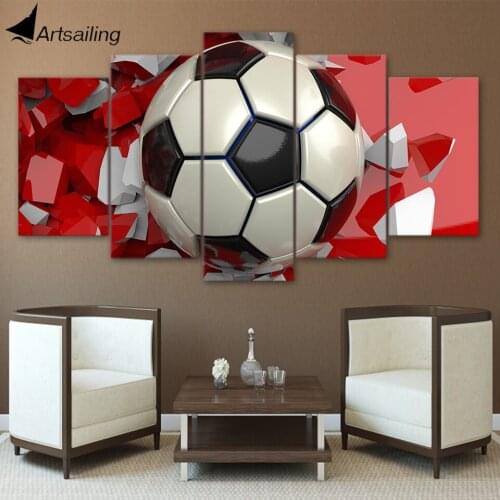 HD Printed 5 Piece Canvas Art 3D Soccer football Painting Wall Pictures for Living Room Modern Sport Poster CU-2990C