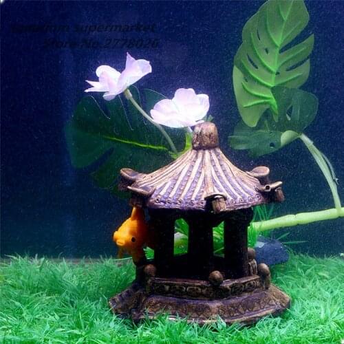 HONGYI 1piece ceramics artificial hexagon pavilion for fish tank aquarium artificial decoration aquarium landscaping accessories