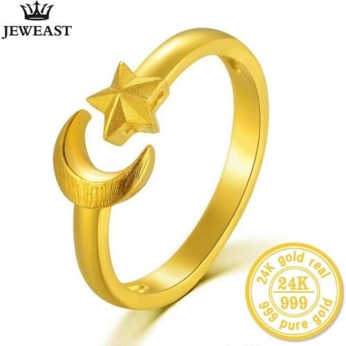 ZZZ 24k Pure Gold Rings With Star And Moon Pattern 2020 Newest Beautiful Shape Romantic 999 Solid Golds Ring Party Classic