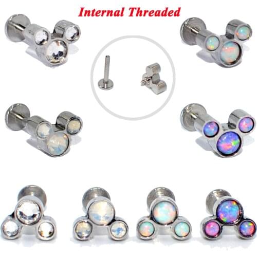 4PCS 16g G23 Titanium&Steel Opal CZ Gem Labret Lip Bar Ring Crystal Ear Cartilage Tragus Helix Screw Fit Top Fashion Jewelry