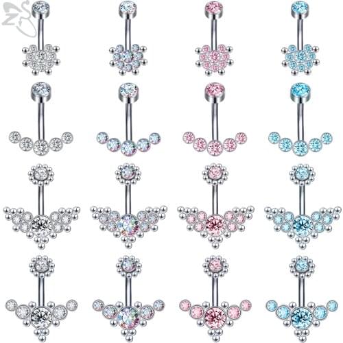 ZS 1 PC 11 Style Stainless Steel Belly Button Ring For Women 4 Colors CZ Crystal Navel Rings Sexy Dangle Belly Piercing Jewelry