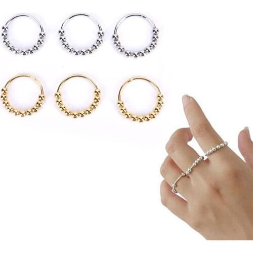 Sterling Silver Rotatable Beaded Finger Ring For Anti-Stress Anxiety Relied Ring Street Gothic Dark Style Lady Metal Ring Finger