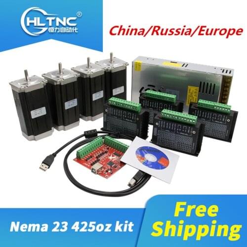 CNC kit 4pcs TB6600 driver+ 4 pcs Nema23 425 Ozin dc motor+1set MACH3 motion card +1pcs 350W 36V power supply for CNC part