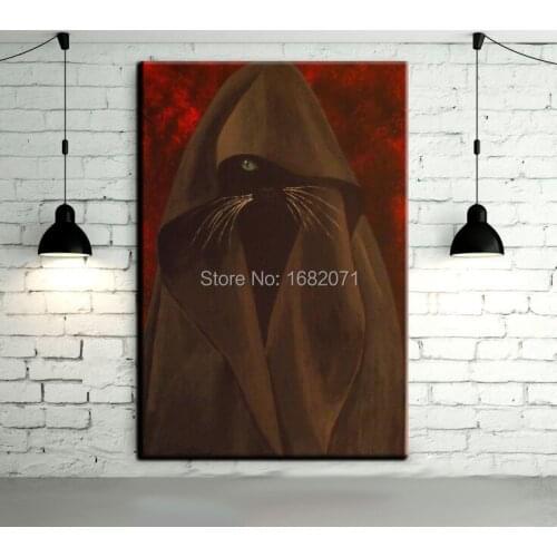 Skills Artist Hand-painted High Quality Impression Under The Cloak Mysterious Cat Oil Paintings Cat Oil Painting On Canvas