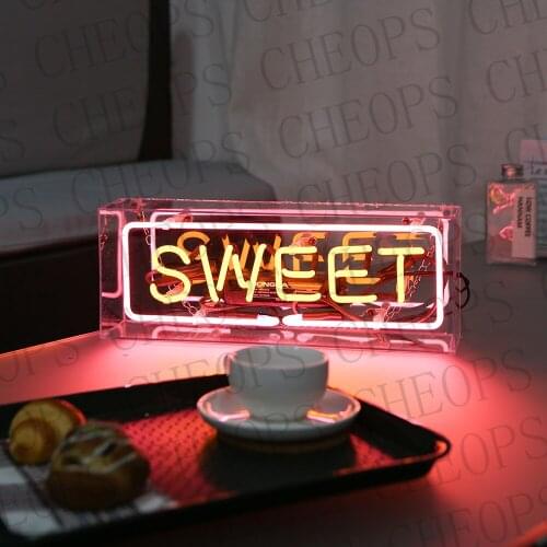 Sweet Yellow Neon Signs Real Glass Tube Acrylic Box Gift Beer Bar Pub Bedroom Wall Homeroom Girlsroom Party Decor Lamp 14"x5"