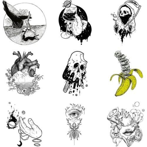 Fashion Heart animals Iron On Patches Heart Skull Eye Heat Transfer Pyrography For DIY T-Shirt Clothing Decoration Printing Gift