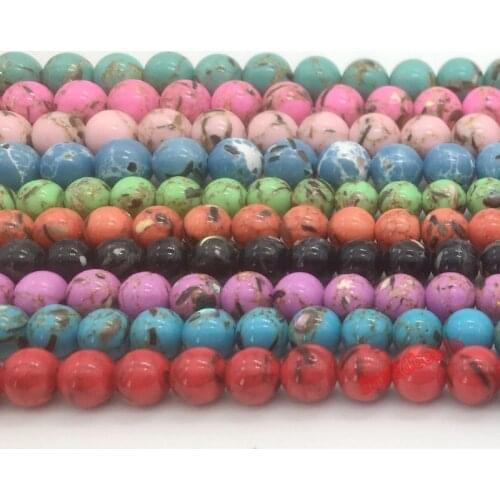 Natural Rose red Green Black Blue 4 6 8 10 12mm Shell Pine Stone Round Loose Beads For Jewelry Making DIY Bracelet Necklace