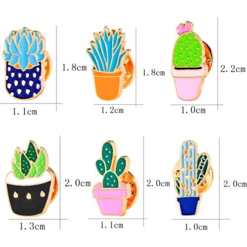 Wholeale 6Pcs Colorful Enamel Pins Set Badge For Clothes Colorful Cartoon Brooches Succulents Plant Cactus Bag DIY Badge