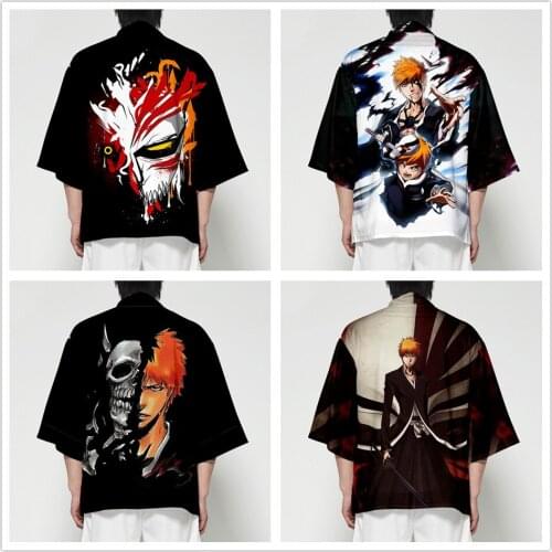 BLEACH 3d Japanese Style Fashion Men Retro Cardigan Samurai Kimono Haori Japan Warrior Yukata Obi Asian Coat Adult Clothing