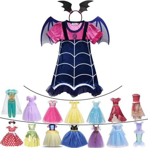 Girls Dress for Birthday Party Aladdin Moana Clothing Child Halloween Princess Belle Snow White Costume Sofia Elena Anna Clothes