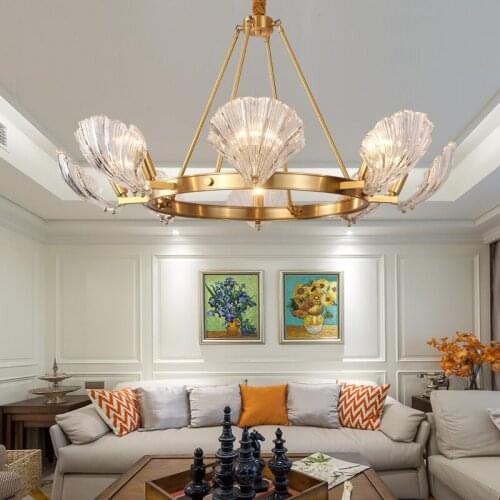 Postmodern creative light luxury copper crystal chandelier living room dining room bedroom study brass glass lamps