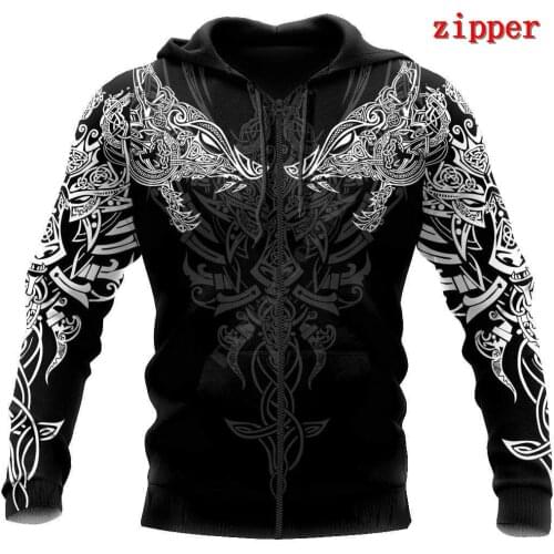 Viking Tattoo 3D Hoodies Printed Harajuku Coat Jacket Men For Women Fashion Zipper hoodies Drop Shipping 05