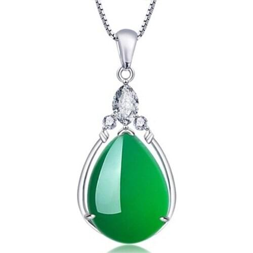 Green jade emerald gemstones zircon diamond pendant necklaces for women white gold silver color choker chain jewelry bijoux gift