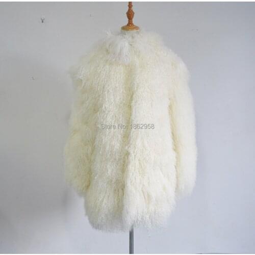 SJ001 S-XXL Natural White Long Hair 80CM Women Fur Overcoat 2019