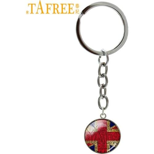 TAFREE Trendy round men jewelry keychain British Flag Old London Flag art picture pendant jewelry key chain gift for men NS433