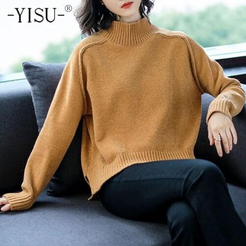 YISU Women Sweater Autumn Winter Turtleneck Warm Tops Fashion Simple Female Knitted pullover All-match Long sleeve Jumper Thick