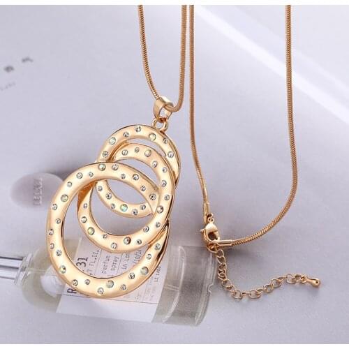 Shine Crystal Circles Geometric Pendant Necklace For Women Gold Color Chain Long Necklace Fashion Jewelry 2019 New Dropshipping