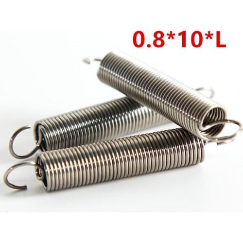 10pcs Dual Hook Small Tension Spring 304 Stainless steel Extension spring wire dia 0.8mm Outer dia 10mm Length 20-50mm