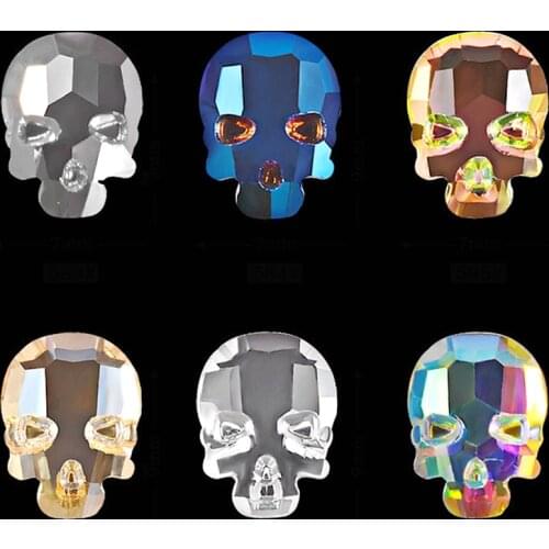 10PCS beauty flat back skull head 3d nail art decorations rhinestone charm glitter nails jewelry accessoires 6 colors available