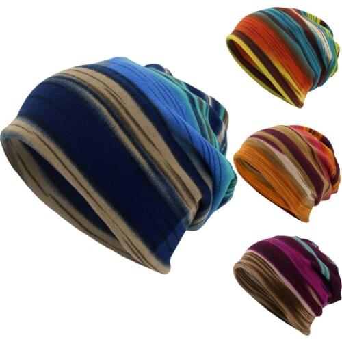 2020 Striped Hat Brand Autumn and Winter Dual-use Vintage Design Hats for Ladies Thin Skullies and Beanies Women Scarf Face Mask