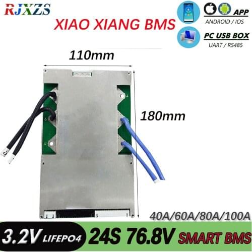 24S 40A/60A/80A/100A Active BMS New LiFePO4 Smart PCM With Android bluetooth-compatible APP UART Software (PC) Monitor